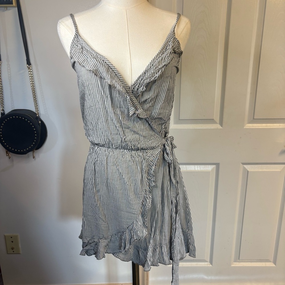 Vintage Havana Striped Wrap Dress with Ruffle Details